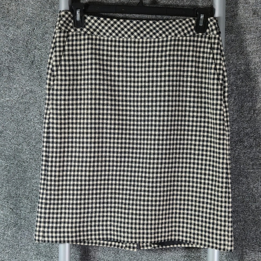Eddie Bauer Mercer Fit Houndstooth Wool Blend Pencil Skirt Black White Size 6
